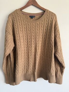 Tommy Hilfiger Camel Cable-Knit Crewneck Sweater